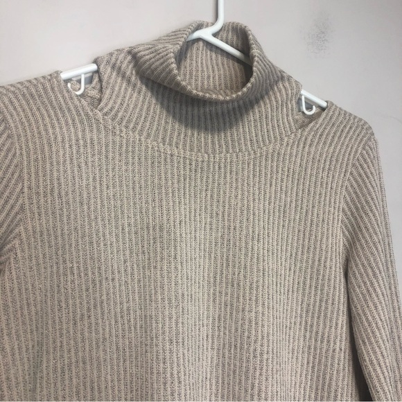 Clara Sun Woo Ribbed Knit Mock Neck Cold Shoulder Sweater, size S - Picture 3 of 10
